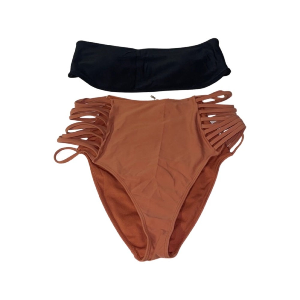 F21 Two Piece Bathing Suit - Black & Orange - Size L